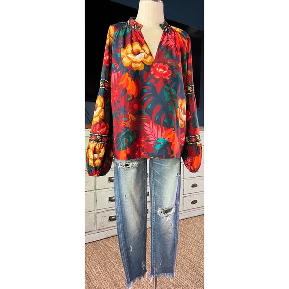 Anthropologie Farm Rio V-Neck Poplin Top XL - Picture 9 of 12